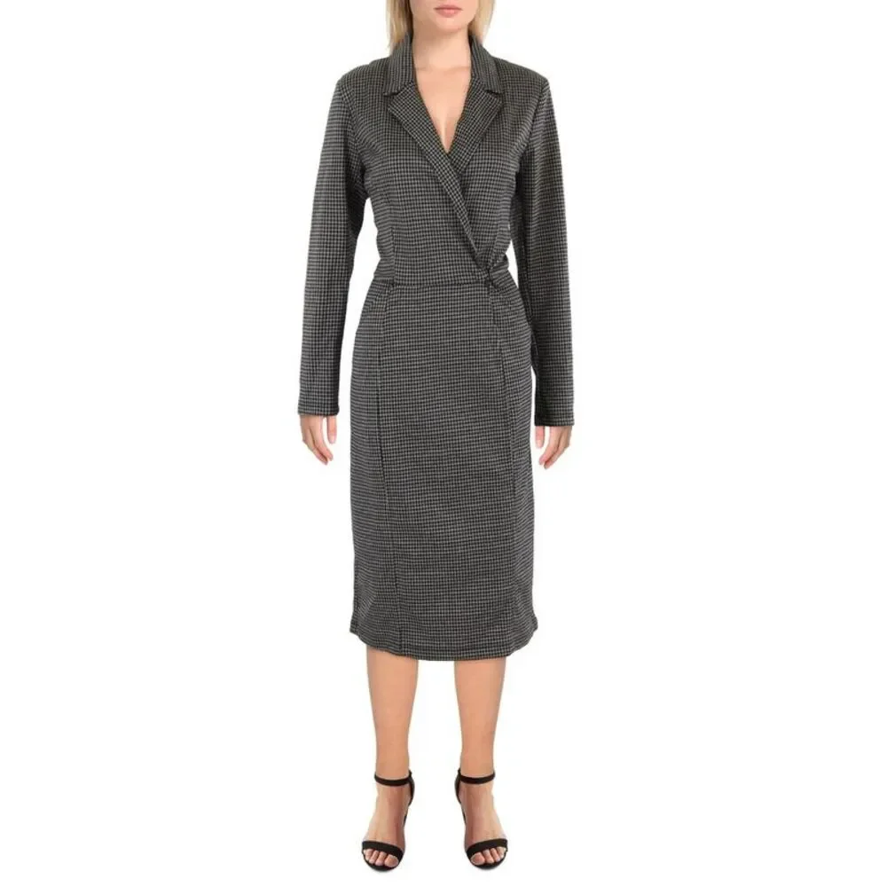 Max Studio Womens Black Plaid Midi Work Midi Dress NWT